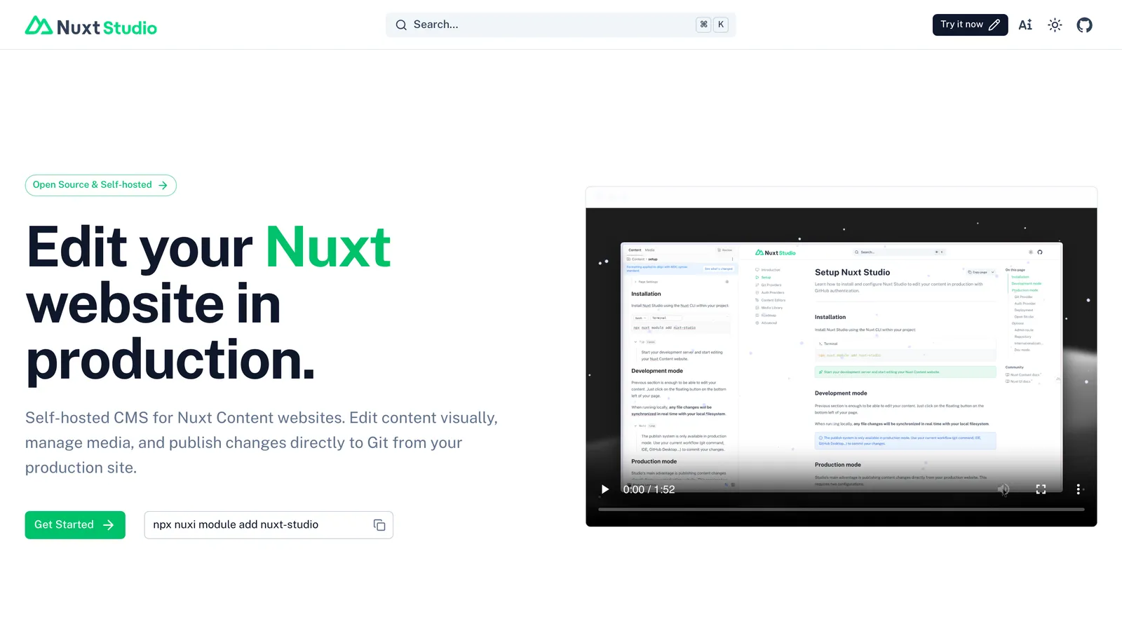 Nuxt Studio homepage