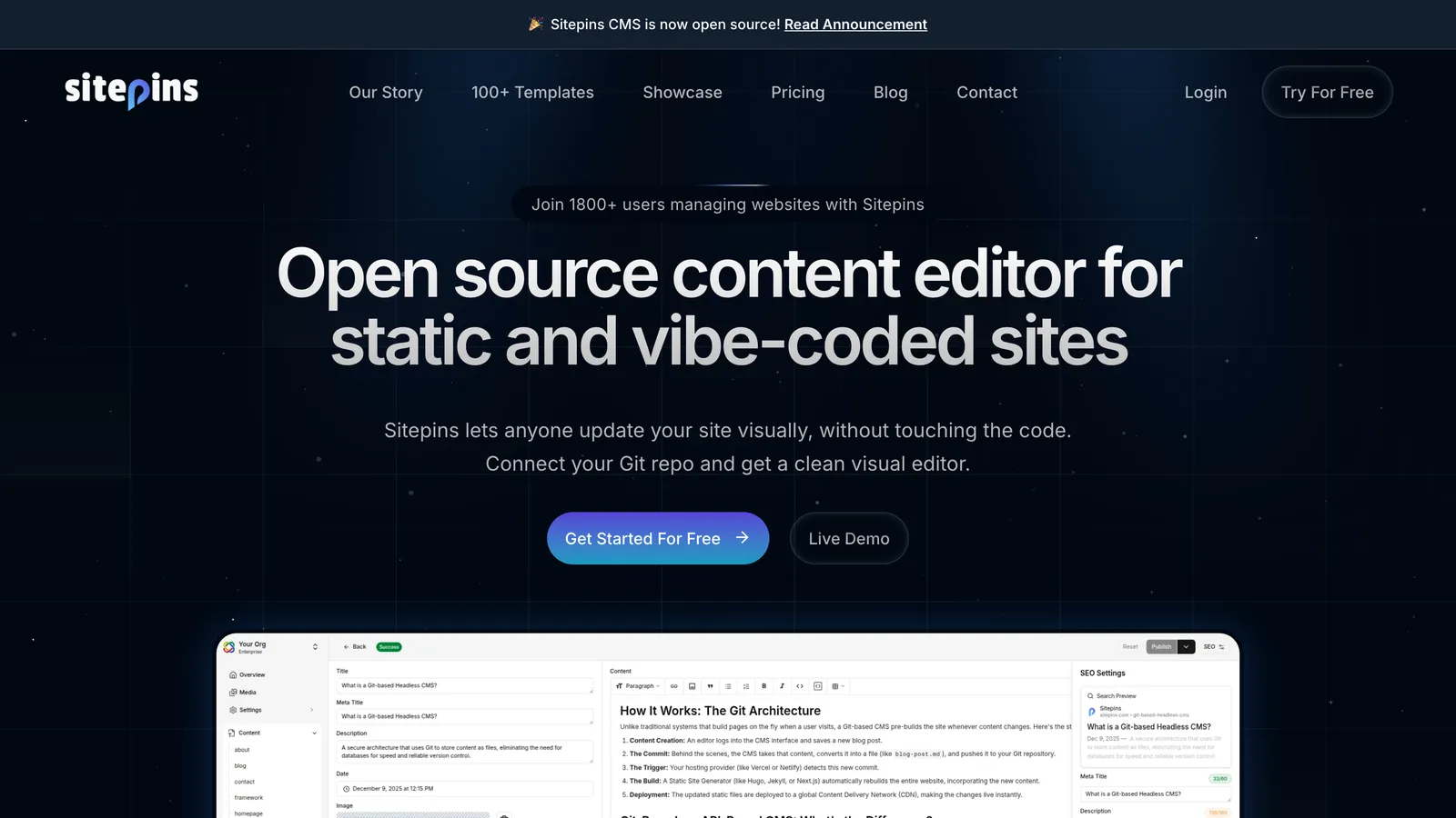 Sitepins homepage